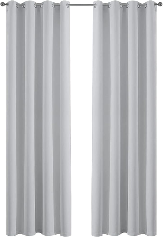 Yakamok Greyish White Curtains for Bedroom,Grommet Thermal Insulated Room Darkening Curtains for Living Room,52W x 84L,2 Panels