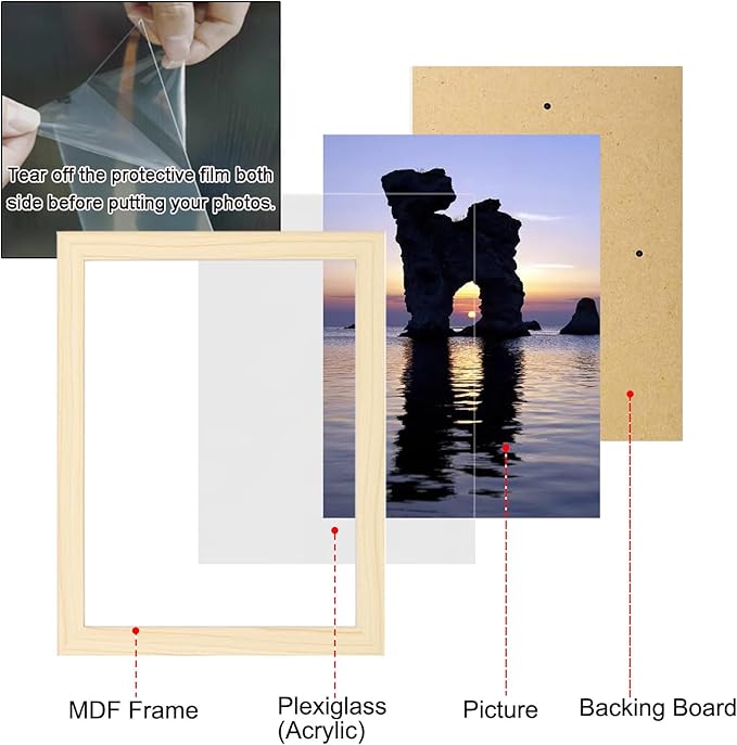 Picture Frame Set 10 pack, Farmhouse Photo Frames, Gallery Wall Frame Collage, 8x10 5x7 4x6 Frames in 3 Different Finishes Picture Frames For Wall or Desk,Natural