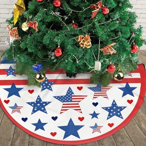 Christmas Tree Skirt, American Flag Stars Independence Day 4th of July Xmas Large Tree Mat, New Year Festive Holiday Party Decorations 36" inches - Image 4