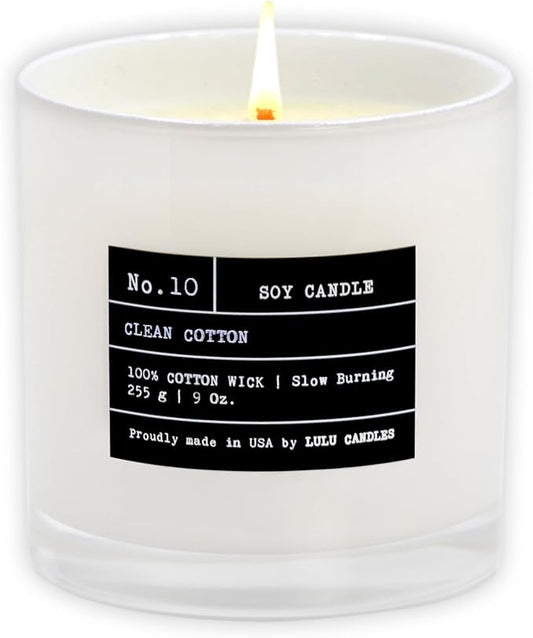 Lulu Candles | Clean Cotton (Linen) Scented Candle | Luxury Scented Soy Jar Candle | Hand Poured in The USA | Highly Scented Long Lasting - 9 Oz.