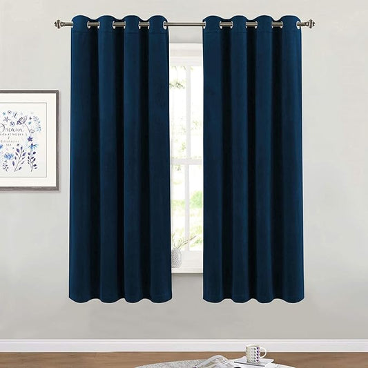 StangH Navy Blue Curtains Velvet Blackout Curtains for Living Room, Grommet Thermal Insulated Window Treatment Set for Home Office/Study Room Decor, W52 x L63, 2 Panels