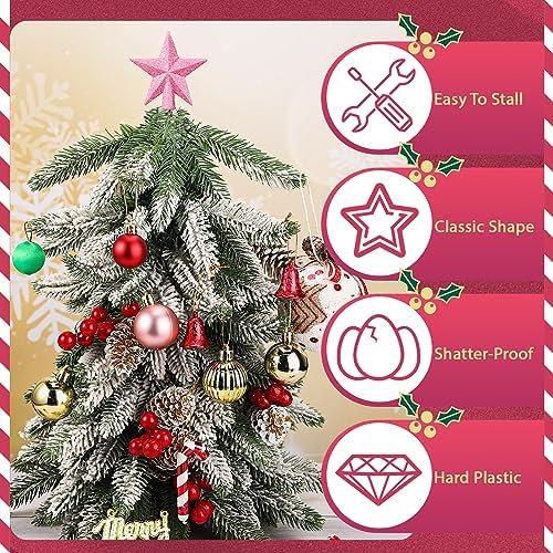 Hanaive Christmas Tree Topper Mini Star Small,Pink,2.36 Inch,Glitter - Image 3
