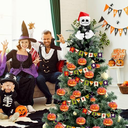 Tree Topper Decorations for Halloween and Christmas, Cute Plush Jack Huggers with Santa Hat, Poseable Handmade Tree Topper Party Decor - Image 5
