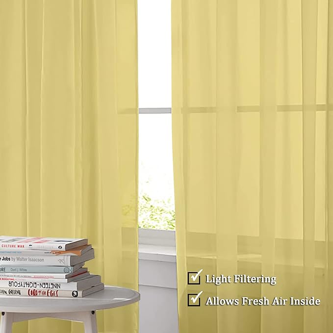 OWENIE Sheer Curtains 63 inch Length 2 Panels Set, Ivory Sheer Cutains Short Curtains for Bedroom/Living Room, Rod Pocket Voile Fimly Sheer Drapes, 2pcs, Each 42" W x 63" L