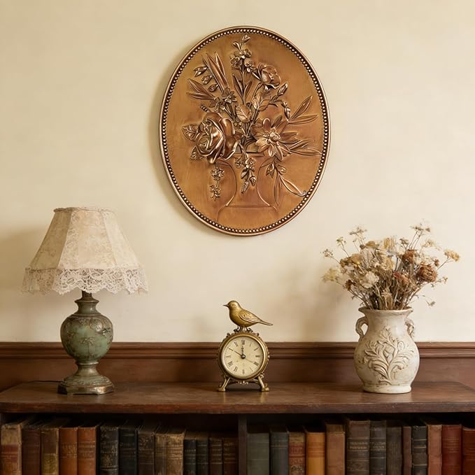 SIKOO Vintage Wall Sculptures Gold Flower Wall Art Hand Painted Ornate Wall Hanging Decoration Antique Pediment Wall Statue Ornament Decor Gallery for Kitchen Bedroom Living Room,Gold