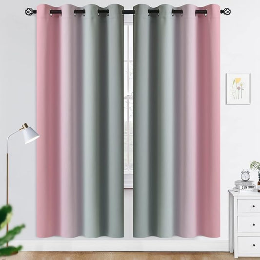 COSVIYA Grommet Ombre Room Darkening Curtains 72 inches Length for Kids/Girls Bedroom, Polyester Light Blocking Pink and Grey Gradient Window Drapes/Curtains for Living Room,2 Panels, 52x72 inches