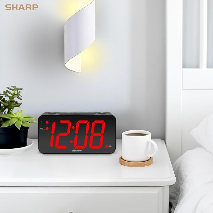 Sharp Digital Alarm Clock, 3" Jumbo Red LED, Dual Alarm, Battery Backup - Image 5