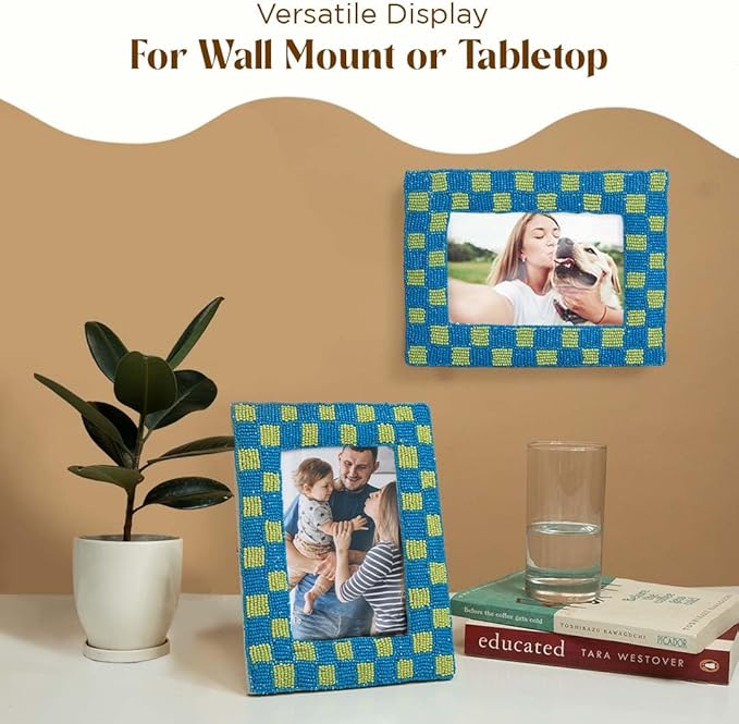 Folkulture Beaded Picture Frame for Wall or Tabletop | Candid 4x6 Aesthetic, Cute, Boho Unique Style Photo Frame with Plexiglass | Vertical & Horizontal Display | Handmade Housewarming Gifts