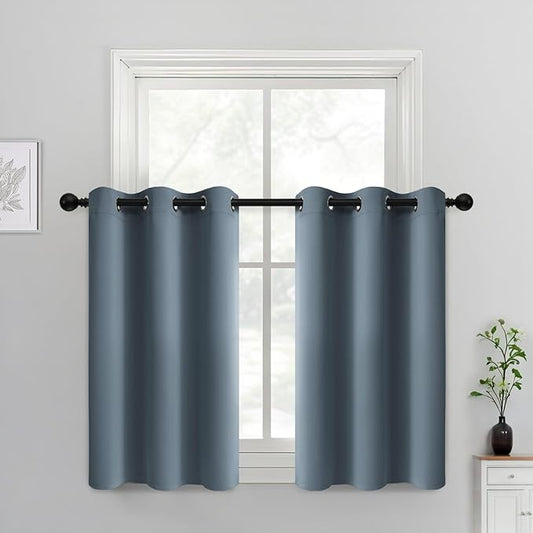 Yakamok 36 Inch Length Blackout Curtains for Bedroom, Light Blocking Drapes Room Darkening Thermal Insulated Solid Grommet Panels for Living Room(38Wx36L, Stone Blue, 2 Panels)