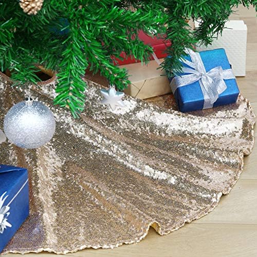 B-COOL Christmas Tree Skirt Champagne Gold Sequence Xmas Tree Skirts by B-COOL