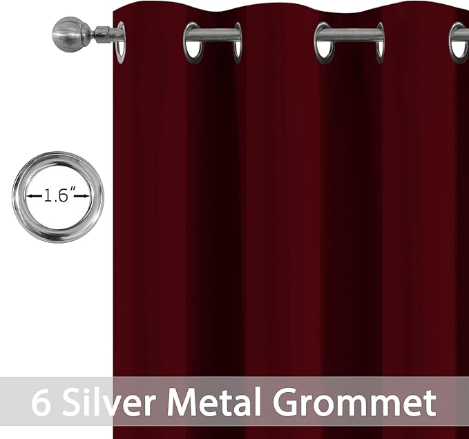 Yakamok Thermal Insulated Blackout Curtains for Bedroom,Grommet Top Room Darkening Window Drapes for Living Room, 42W x 84L,Wine Red,2 Panels