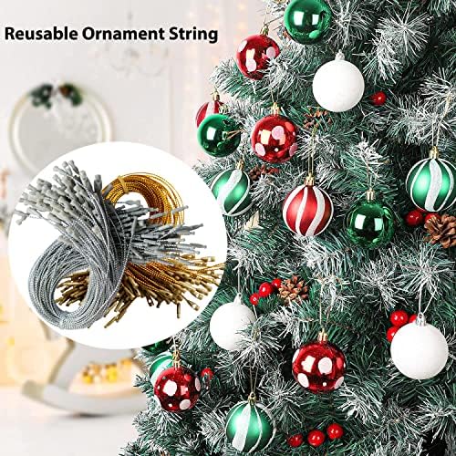 Birsppy Jeymei 200Pcs Christmas Ornament Hooks Silver String Hanger with Snap Locking Metallic String for Christmas Valentine's Day Party Hanging Ropes - Image 5