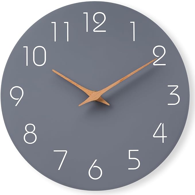 Mosewa Wall Clock Silent Non Ticking Decorative for Kitchen Bedroom Bathroom Office Living Room Battery Operated 10 Inch Gray Modern