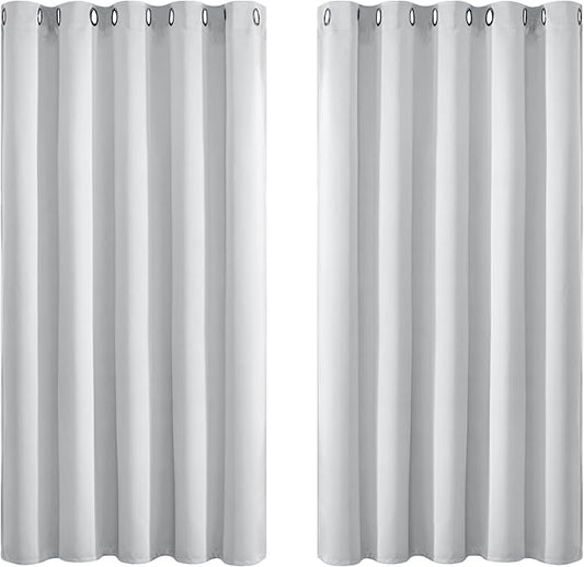 Yakamok Greyish White Curtains for Bedroom,Grommet Thermal Insulated Room Darkening Curtains for Living Room, 62W x 63L, 2 Panels