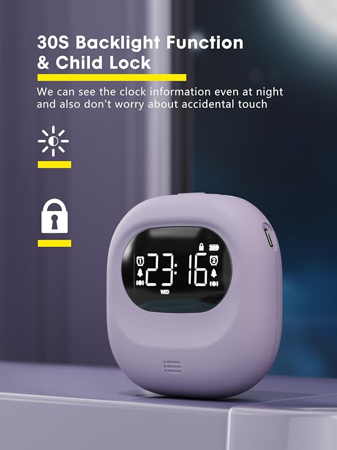 Vibrating Alarm Clock Rechargeable 3000mAh Battery Travel Clock Purple - Image 7