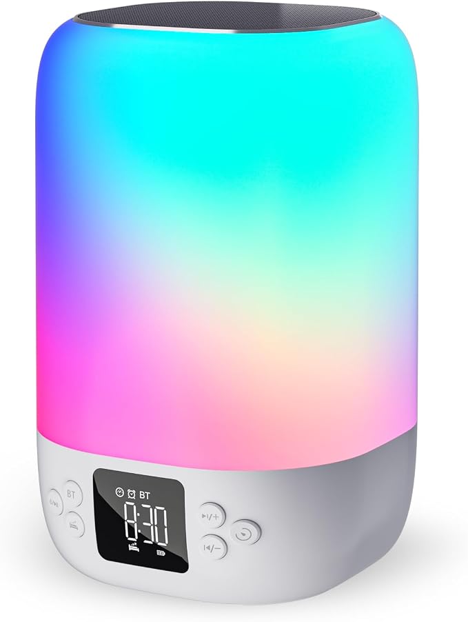 Nightlight Bluetooth Speaker Alarm Clock, Sound Machine with White Noise by AFEXOA