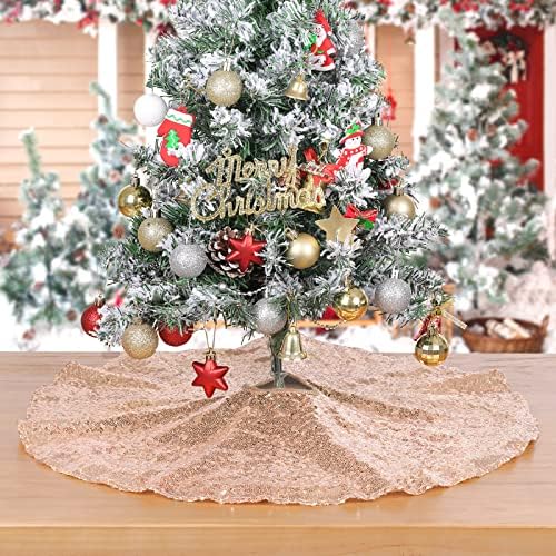 Rose Gold Tree Skirt Sequined Mini Christmas Tree Decorations 24 Inch Round - Image 5