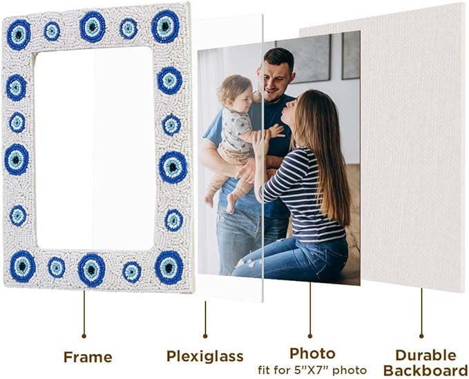 Folkulture Picture Frame for Wall or Tabletop | Evil Eye 4x6 Aesthetic, Cute, Protective Evil Eye Design Photo Frame| Vertical & Horizontal Display | Handmade Housewarming Gifts