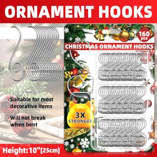 160 Pcs Christmas Ornament Hooks Silver S-Shaped Hangers with Storage Box Christmas Tree Hooks for Ornaments, Xmas Ornament Hangers for Tree Decoration - Image 2