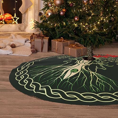 Yule Christmas Tree Pagan Deer Yuletide Wicca 36 Inch Christmas Tree Skirt Carpet Mat Funny Party Decor Supplies for Xmas Halloween Decorations Occasion Ornament - Image 6