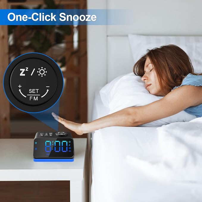 JALL Digital Alarm Clock with FM Radio for Bedroom, 8 Colors Night Light with Charging Port, Sleep Sound Machines with Timer, Dual Alarm (Black with RGB Font) - Image 8