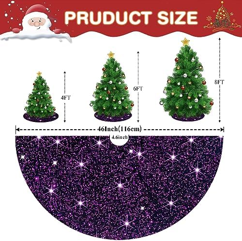 Purple Christmas Tree Skirt Large Sequin Trees Skirt 48 Inch Velvet Tree Skirts Halloween Tree Skirt Collar Merry Christmas Trees Skirt for All Seasons Purple Christmas Decor - Image 2