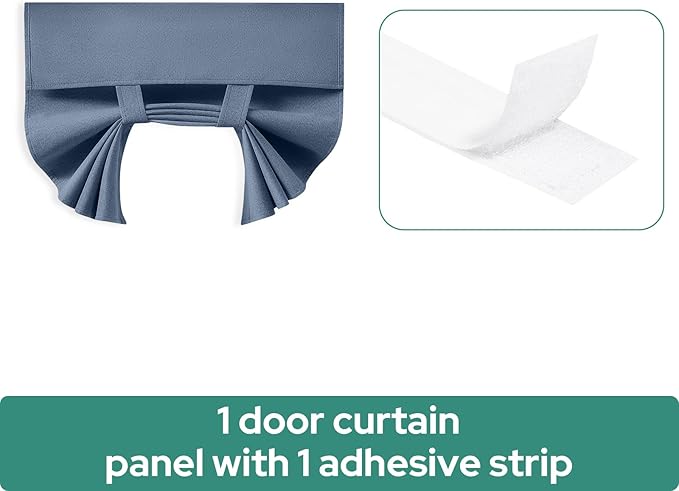 HOMEIDEAS 100% Linen Blackout French Door Curtains, Privacy Door Window Curtains, 26 X 68 Inch Room Darkening Blinds, Thermal Insulated Shades for Bedroom, 1 Panel, Stone Blue