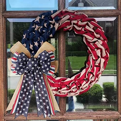 Patriotic Decor Bows for Wreaths,Burlap Red White Blue Stripe Stars Tree Topper Bow for 4th of July,Independence Day,Memorial Day,Veteran's Day,Front Door Indoor Outdoor Decorations - Image 5
