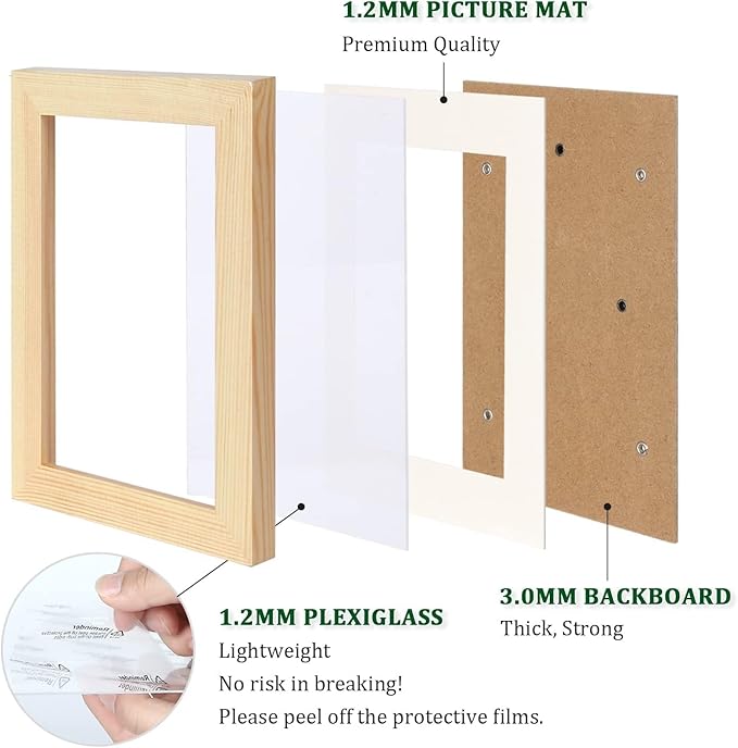 Egofine 16x24 Picture Frame Set of 2 Made of Solid Wood Covered by Plexiglass, Table Top Display and Wall Mounting Photo Frame, Natural Wood