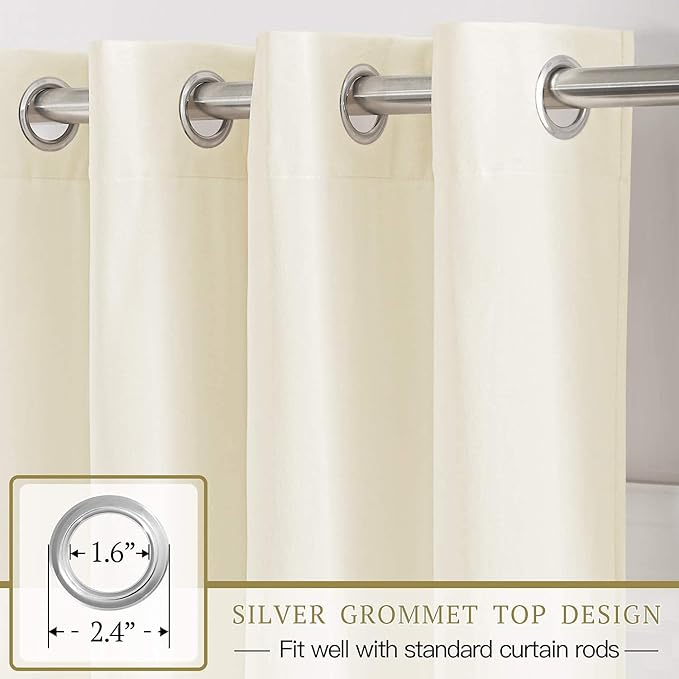StangH Cream White Velvet Drapes - Half Blackout Extra Long Curtains for Sliding Door Thick Texture Thermal Privacy Grommet Curtains for Hotel Hospital Room Divider Used, Ivory, W52 x L108, 2 Panels
