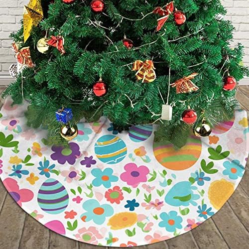 Christmas Tree Skirt, Colorful Easter Egg and Flowers Dot Pattern Happy Easter Day Xmas Large Tree Mat, New Year Festive Holiday Party Decorations 48" inches - Image 6