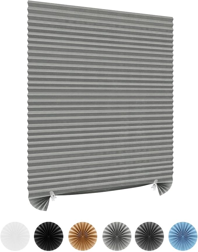 Window Blinds Cordless Blackout No Drill Cut to Size Clip On Stick On Self Adhesive Temporary Blinds Pleated Paper Blinds for Windows Doors Shades for Home Nursery Bedroom Kitchen Bathroom