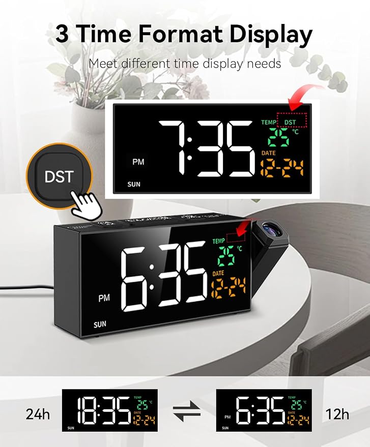 Netzu Projection Clock for Bedroom Ceiling, Alarm Clocks Black - Image 6