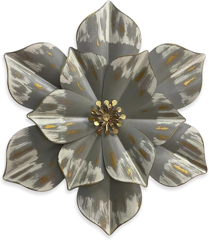 Metal Flower Wall Sculpture, 12.5" Rustic Modern Floral Artwork, Distressed 3D Layered Iron Flower Wall Hanging Accent for Indoor Kitchen Bedroom Living Room Office OutdoorGarden Patio Decor (Black)