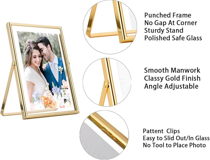 Gold 10x12 Floating Frame 2-Pack for Photo Sizes(7x9''8x10'',8.5x11''),Adjustable Tabletop/Shelf Floating Picture Frame 8x10'',Classy Gift Choice for Wedding,Christmas,Home or Office Decor