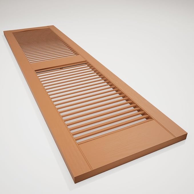 12"W x 64"H Lifetime Vinyl, Standard Cathedral Top Center Mullion, Open Louver Shutters, w/Installation Shutter-Lok's & Matching Screws (Per Pair), Treated Cedar