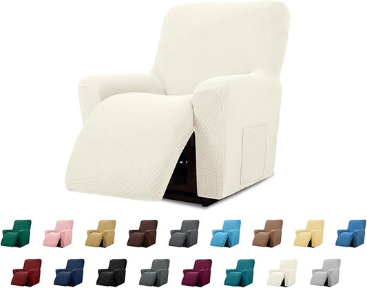 Cupuamon Recliner Chair Covers,Lazy Boy Recliner Covers Stretch Reclining Covers 1 Piece Furniture Protector with Elastic Bottom for Dog,Kids-Beige