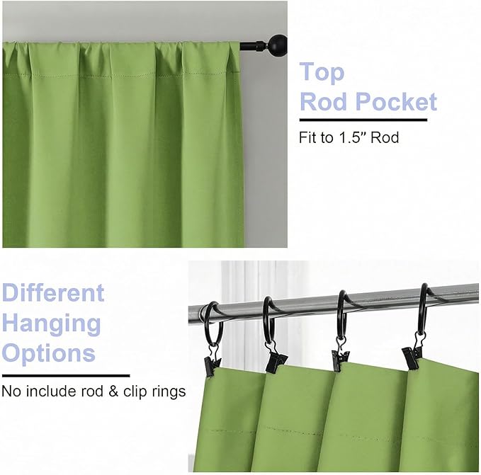 Simplebrand Ava Lime Short Blackout Curtains for Bedroom 54 Inches Long 2 Panels Set, Solid Thermal Insulated, Energy Saving Window Treatment Curtains Blackout Drapes, W40 x L54 Inch