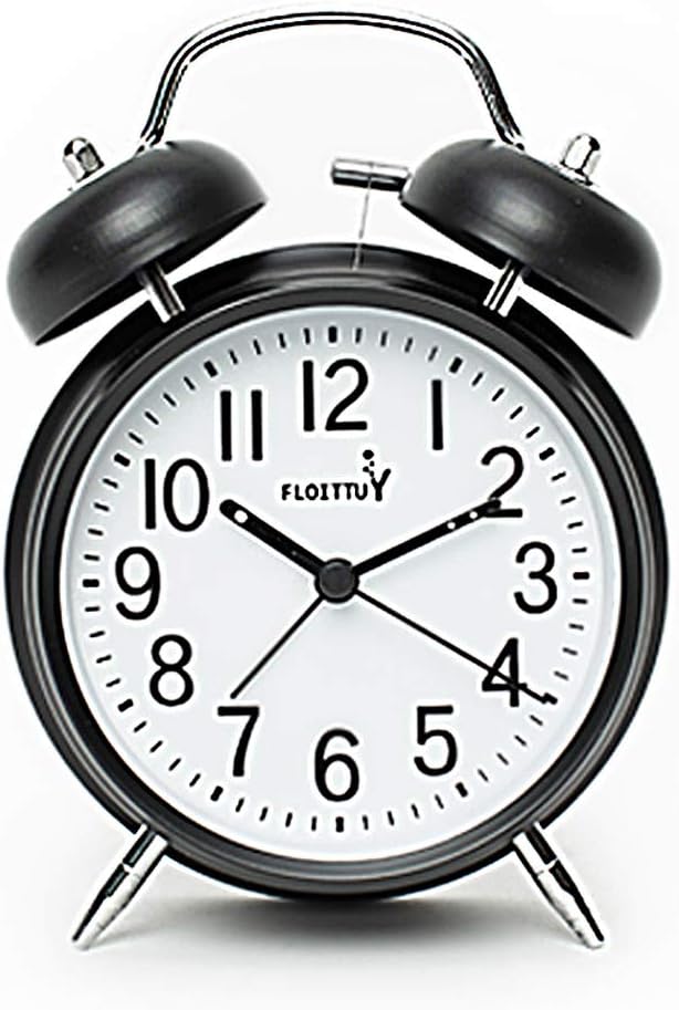 FLOITTUY {Loud Alarm for Deep Sleepers) 4'' Twin Bell Alarm Clock with Backlight for Bedroom and Home Decoration(Black) by FLOITTUY