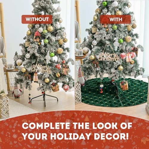 AVOIN colorlife Soft Plush Faux Fur Christmas Tree Skirt 36 Inch, Jacquard Green Xmas Star Pine Trees Winter Holiday Mat Decoration - Image 5
