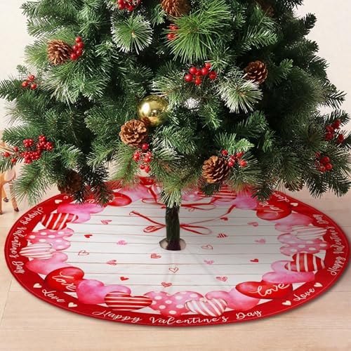 48 Inch Valentine's Day Tree Skirt Mat Short Plush Red Heart Tree Skirts for Indoor Outdoor Valentine's Day Tree Decoration(Red Heart&Letter) - Image 3