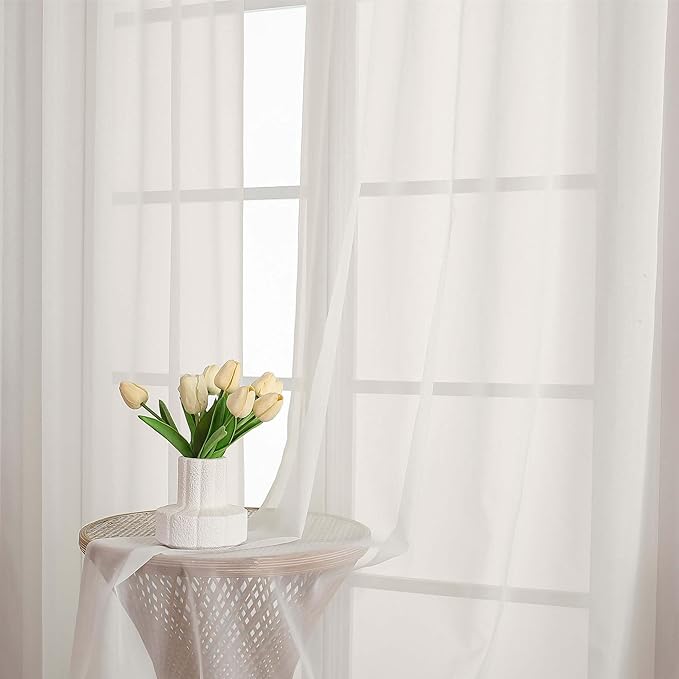 Lecloud Ivory Sheer Curtains 102 Inches Long 2 Pcs, Rod Pockets Light Filtering Bedroom Curtains for Living Room, Voile Window Drapes for Dining Room Patio Sliding Door, Each Panel 59" W x 102" L