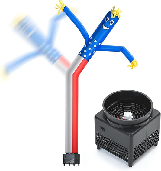 6ft American Flag Air Tube Dancer Inflatable Waving Tube Man with Lights & Built-in Blower - Wacky Waving Dancing Guy Set for Business Promotion