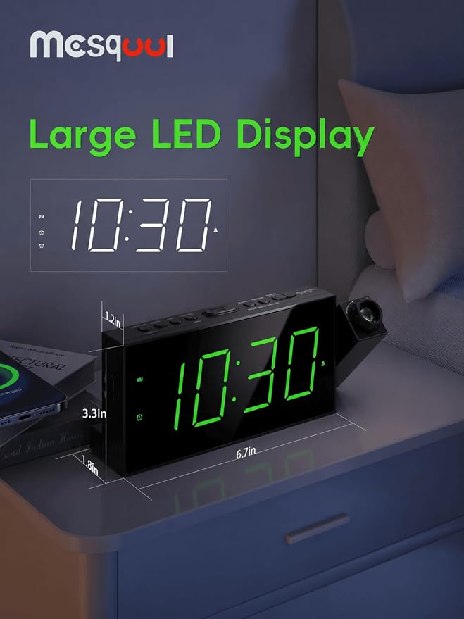 Mesqool Digital Projection Alarm Clock with Dual Alarms, 5 Levels Dimmer - Image 2