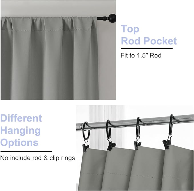 Simplebrand Ava Light Grey Blackout Curtains for Bedroom 84 Inch Length 2 Panels Set, Solid Thermal Insulated Privacy Living Room Window Treatment Curtains Blackout Drapes, W50 x L84 Inch, Light Grey
