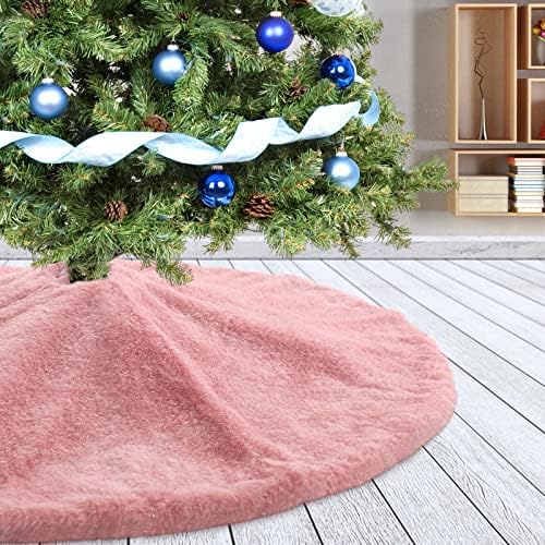 Christmas Tree Skirt 48 inch Pink Faux Fur Soft Fluffy Ornaments Xmas Tree Skirts for Xmas Tree Ornaments and Party Holiday Decorations by Amidaky