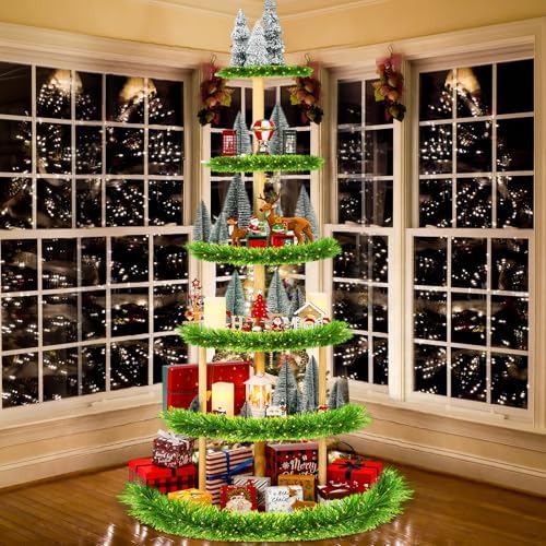 DoubleFill 6 Tier 72 Inch Christmas Tree Village Stand Christmas Bookshelf Display Supply Large Xmas Ornament Displays Tree Stands Xmas Wooden Display Trees Stand for Holiday Displays(Semicircle) by DoubleFill