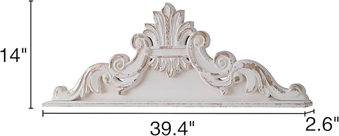 SOFE 39 inch Floral Carved Wall Sculptures French Country Wall Decor, Gorgeous Shabby Chic White Wood Wall Art, Arabesque Over The Door Decor for Farmhouse Living Room Bedroom Entryway Kitchen