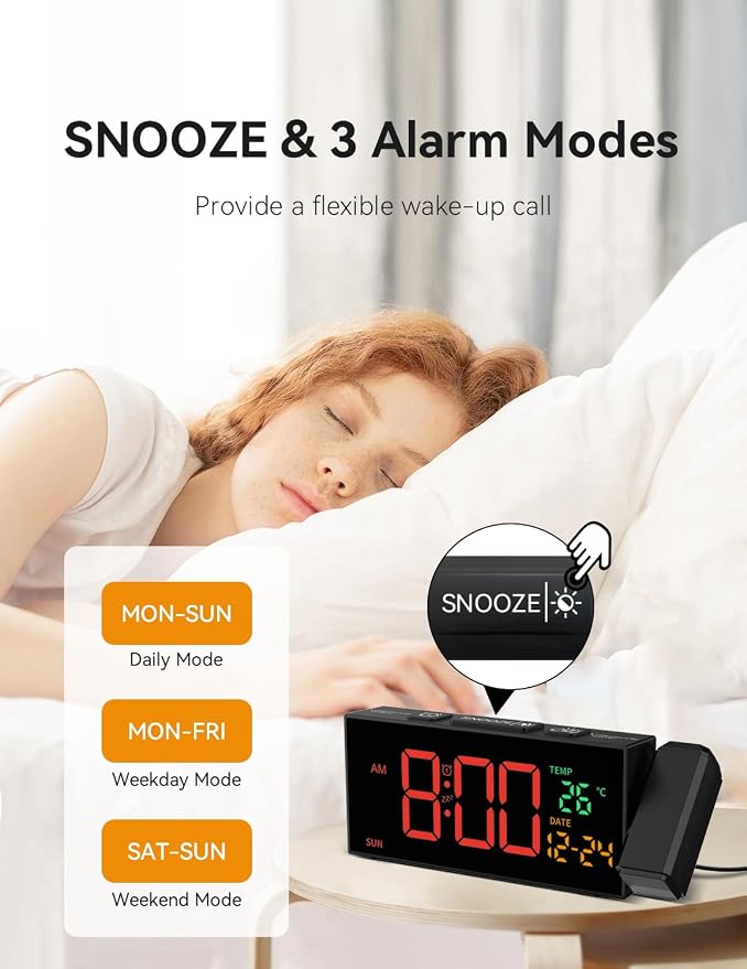 Netzu Projection Clock for Bedroom Ceiling, Alarm Clocks Black - Image 5