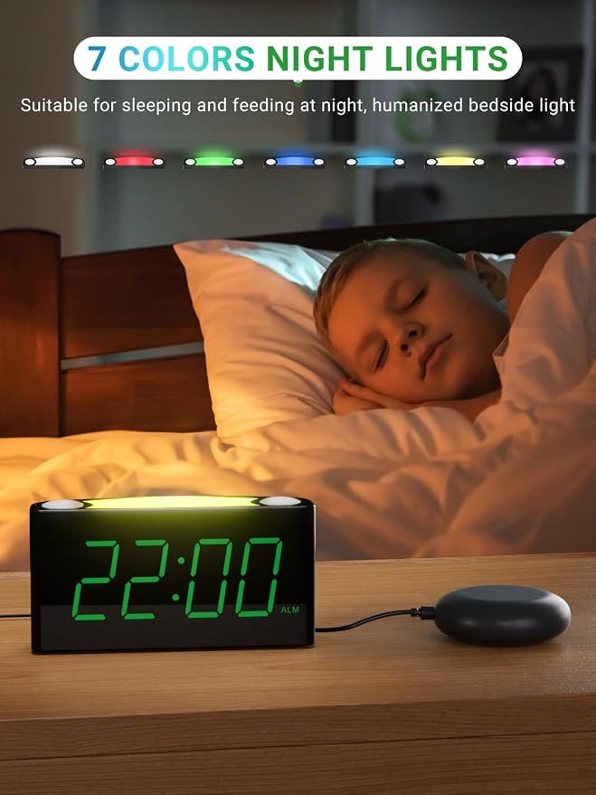 Extra Loud Vibrating Alarm Clock with Bed Shaker for Heavy Sleeper Deaf Hard of Hearing, Large LED Display Digital Clock for Bedroom,Dimmer,Night Light,USB Phone Charger,Battery Backup,Senior Teen Kid - Image 4